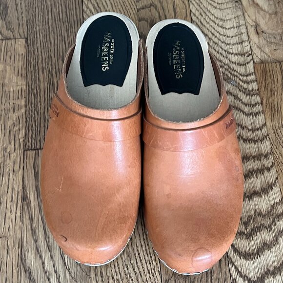 Swedish Hasbeens Caramel Brown Clogs sz 35 - Picture 1 of 4